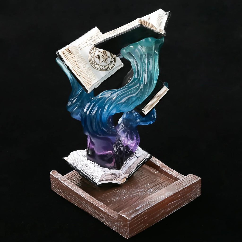 Blue and purple magic book resin dice tower for smaller size RPG dice