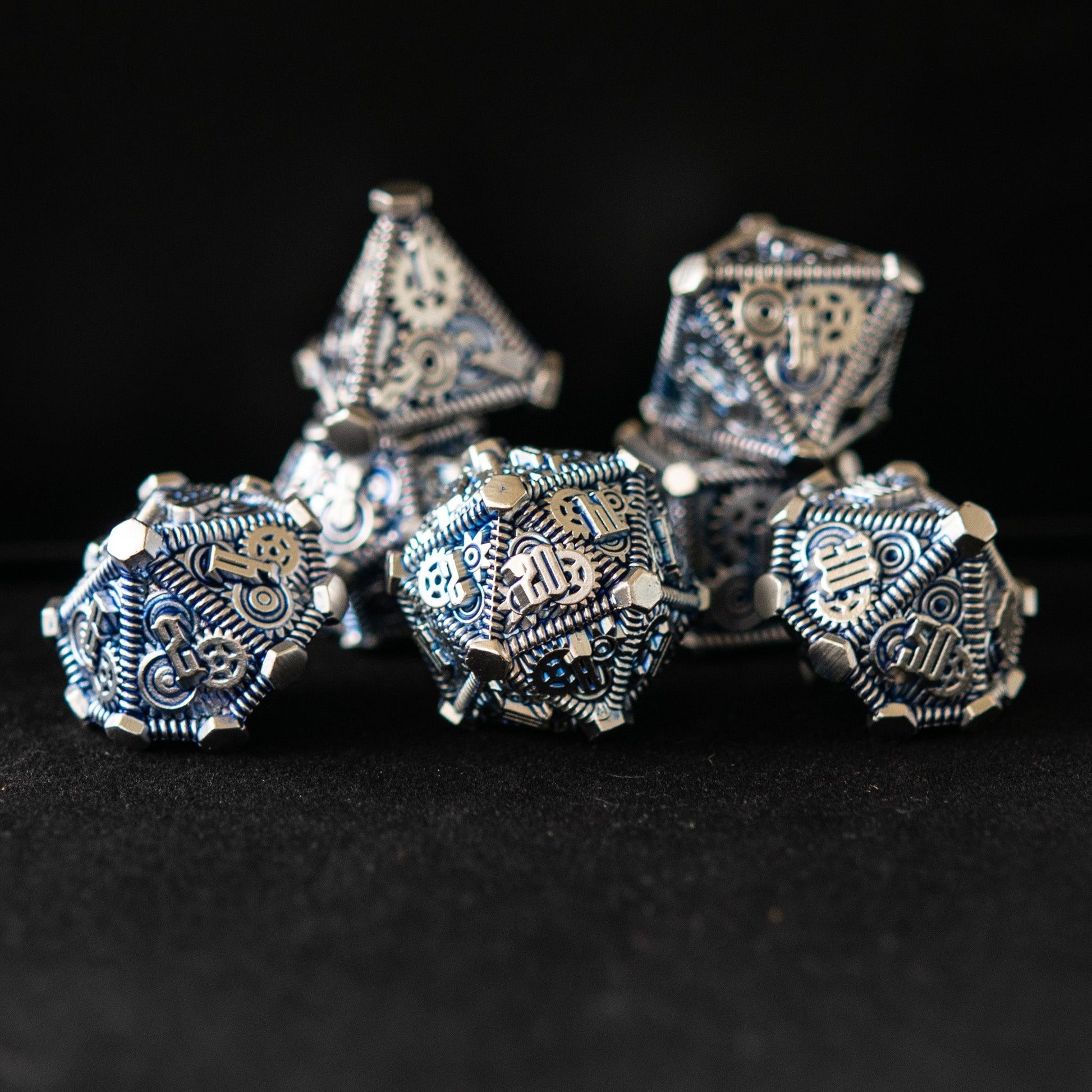 Blue and Silver - Weird West Wasteland Metal Dice Set