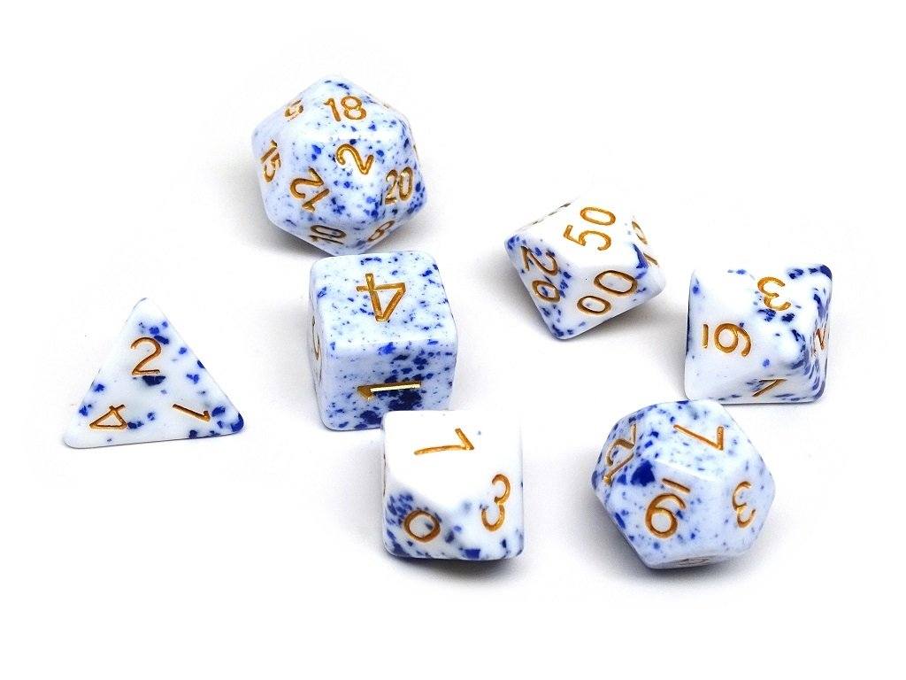 Blue and White Speckle Dice Collection - 7 Piece Set