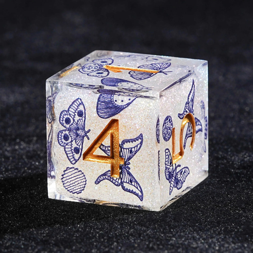 Blue Butterfly Resin DND Dice Set + Gold Font