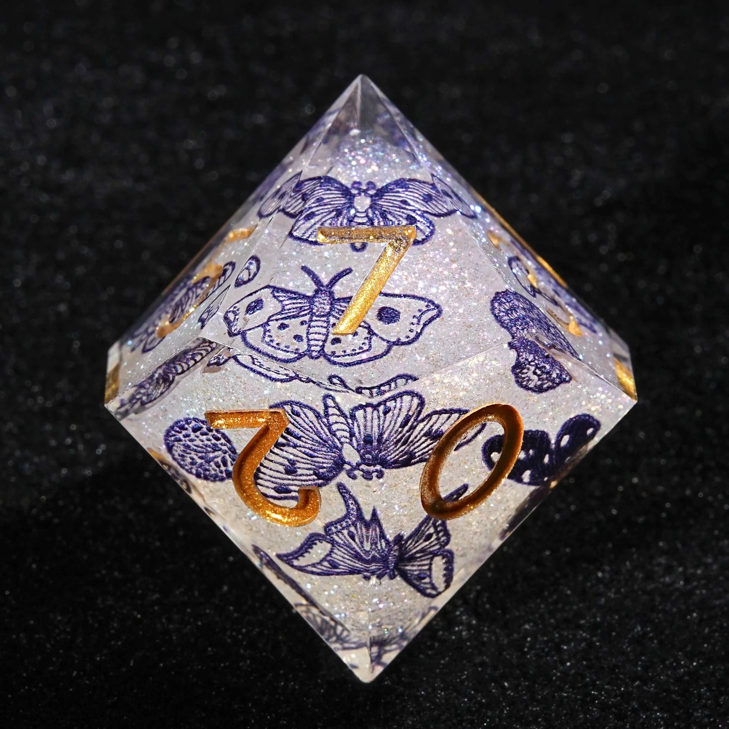 Blue Butterfly Resin DND Dice Set + Gold Font