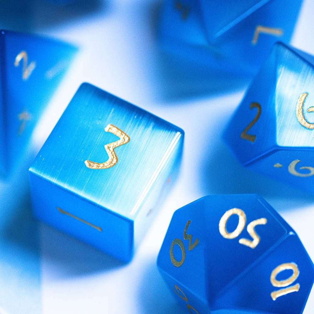 Blue Cat Eye Gemstone Dice Set - 