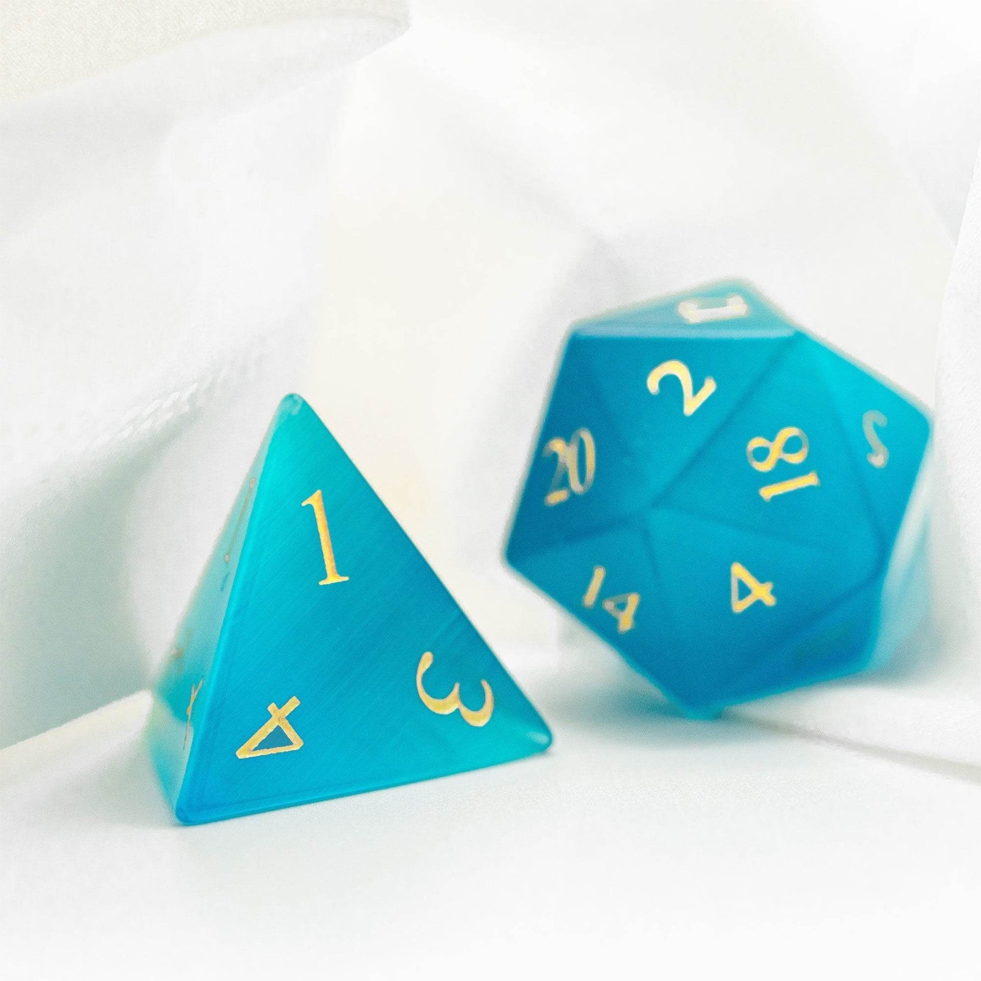 Blue Cat Eye Gemstone Dice Set - 