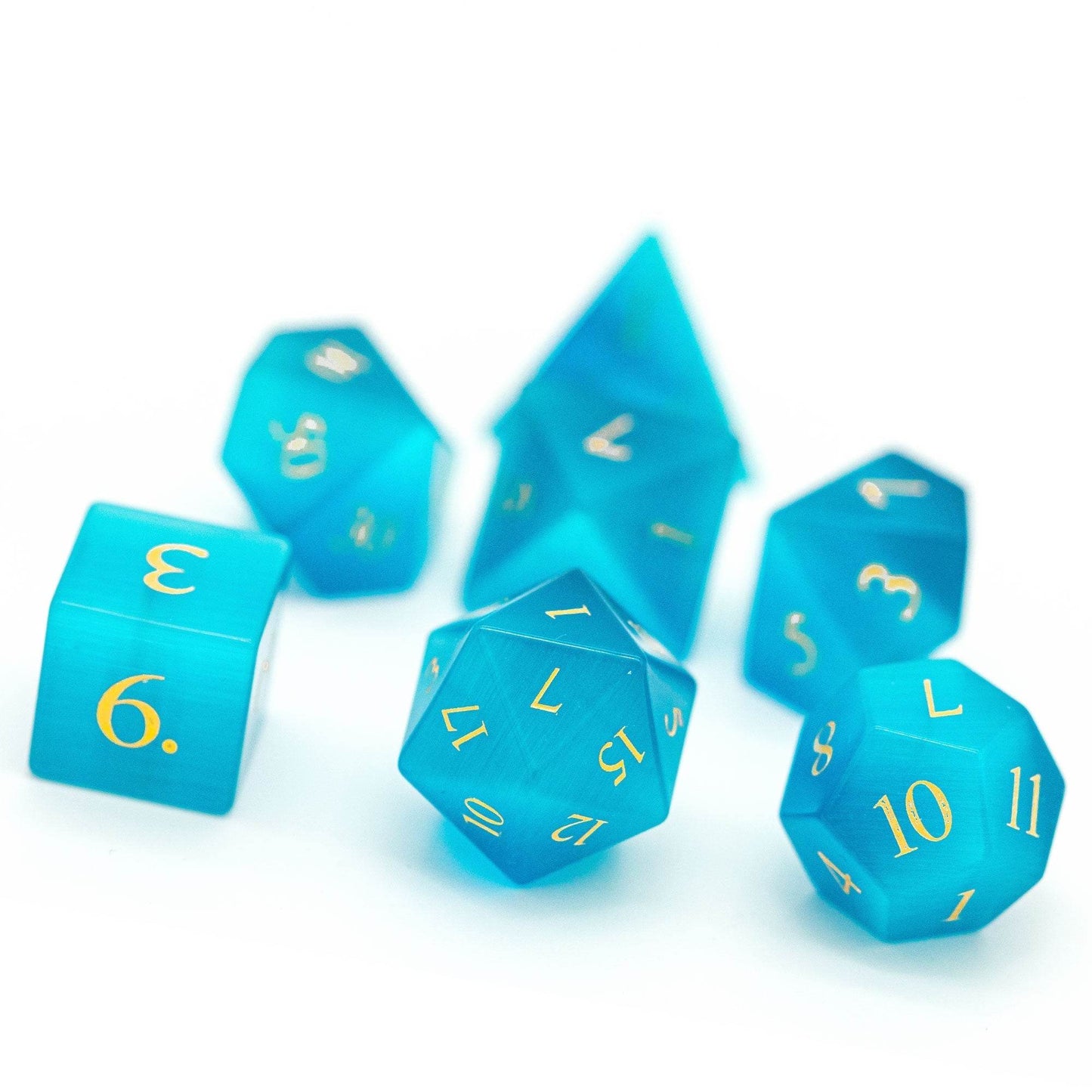 Blue Cat Eye Gemstone Dice Set - 