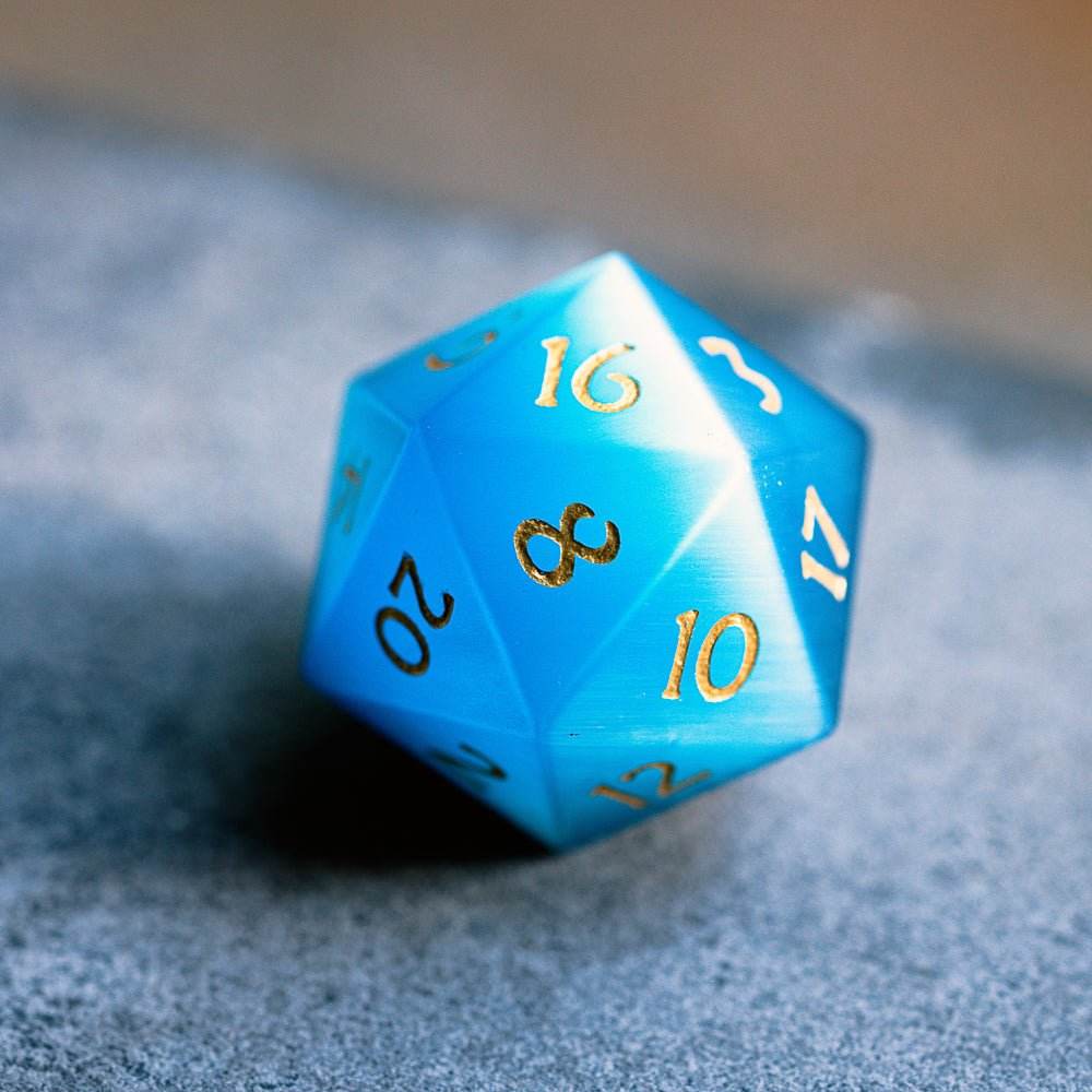 Blue Cat Eye Gemstone Dice Set - 