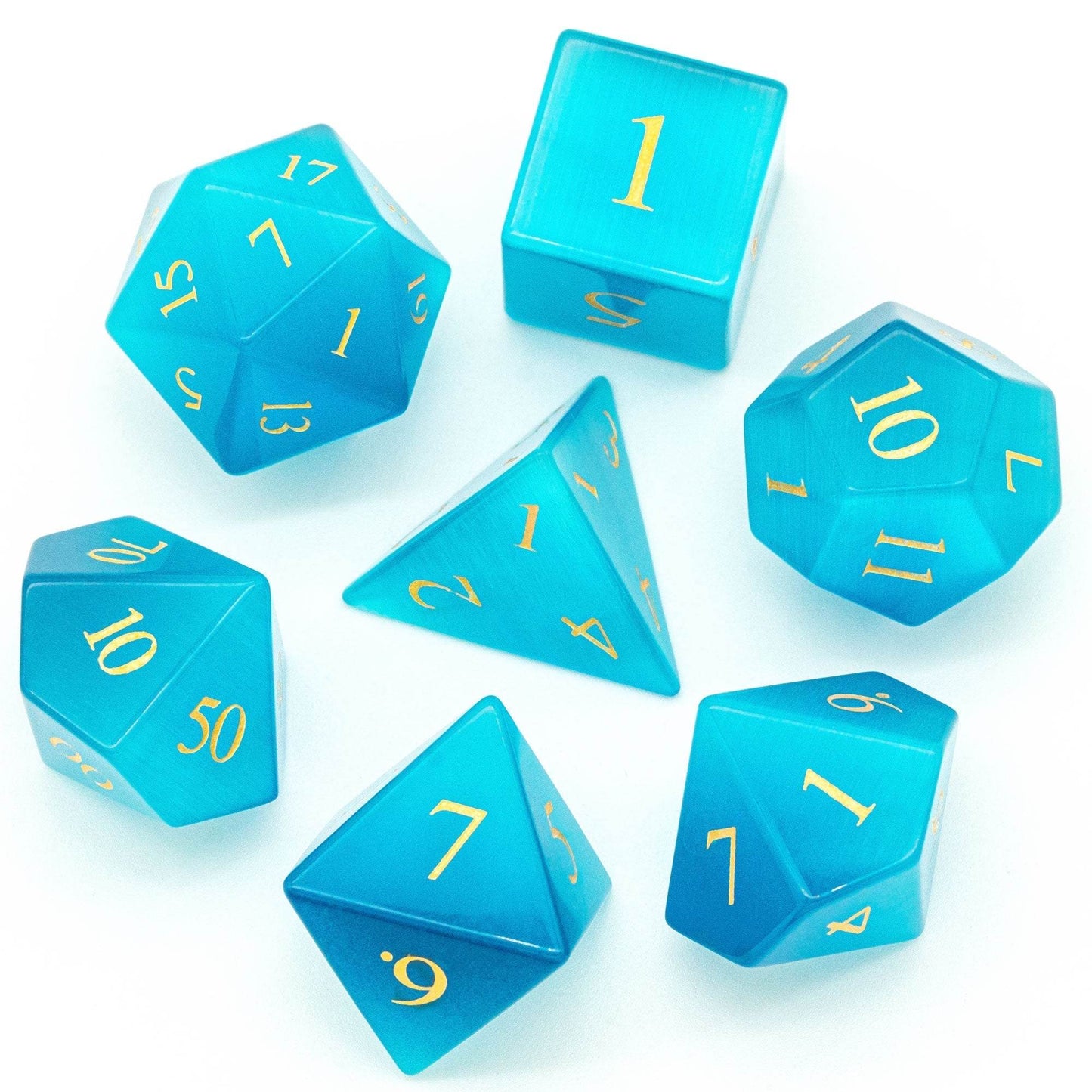 Blue Cat Eye Gemstone Dice Set - 