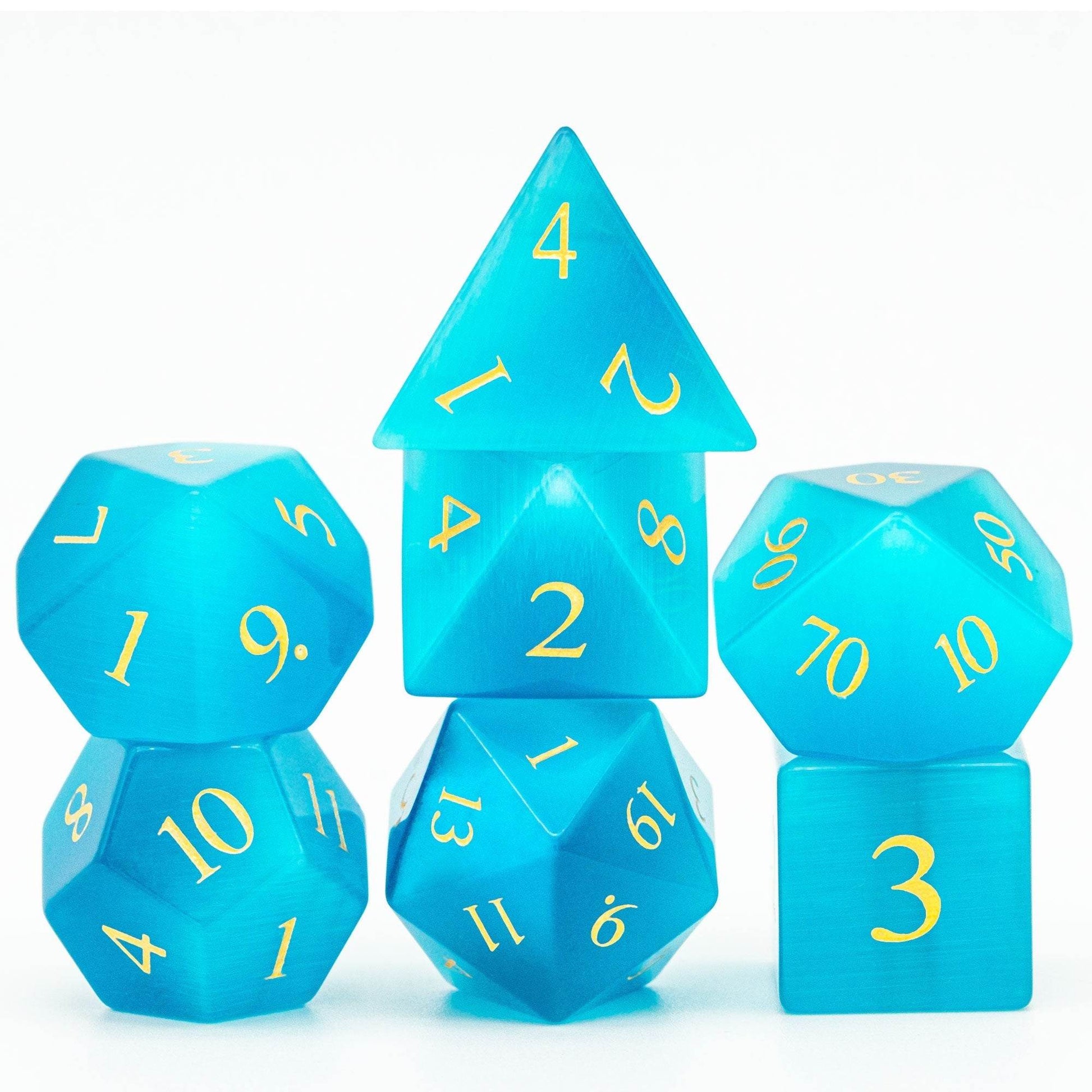 Blue Cat Eye Gemstone Dice Set - 