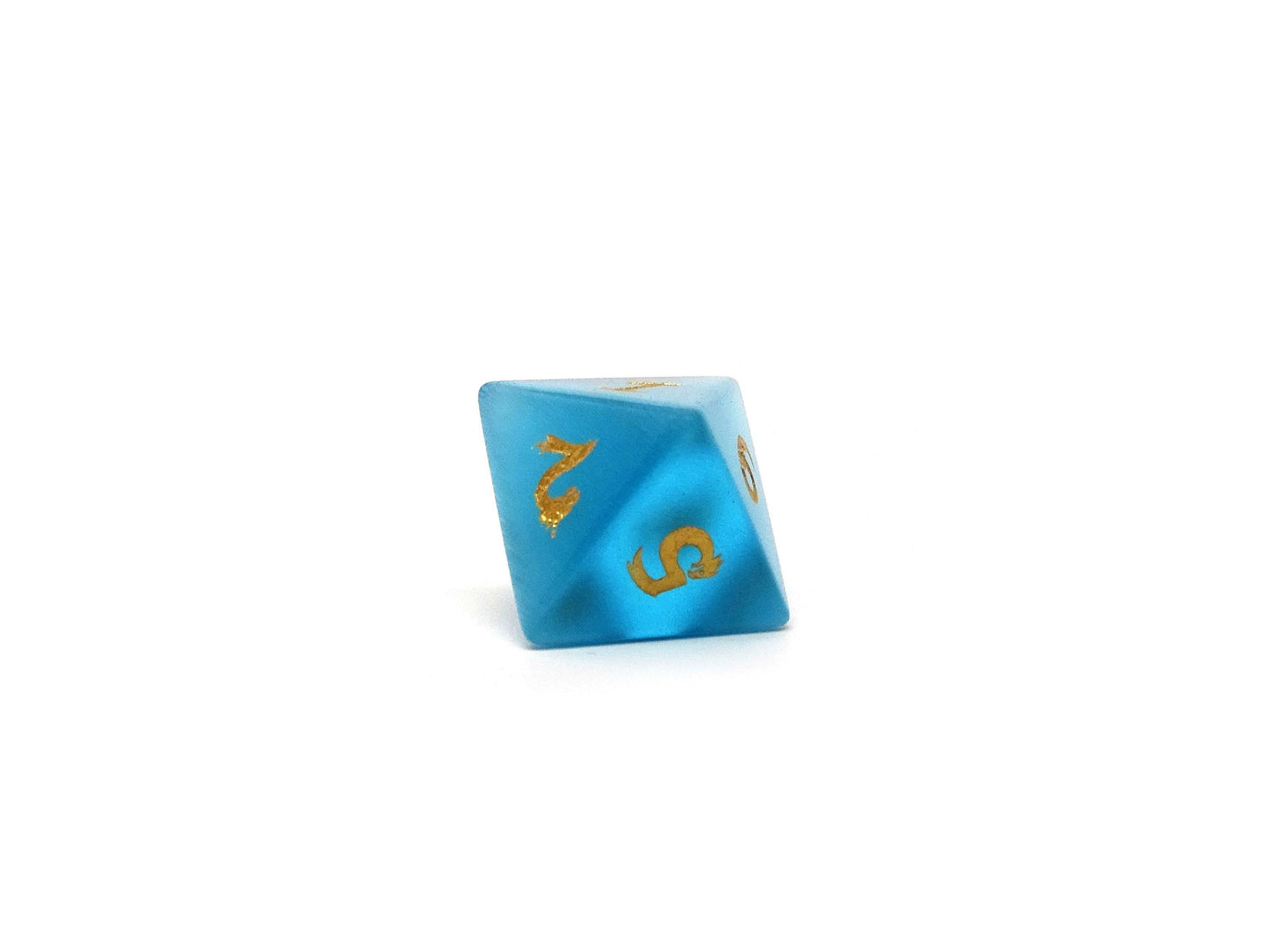 Blue Cat's Eye Dice Set With Dragon Font