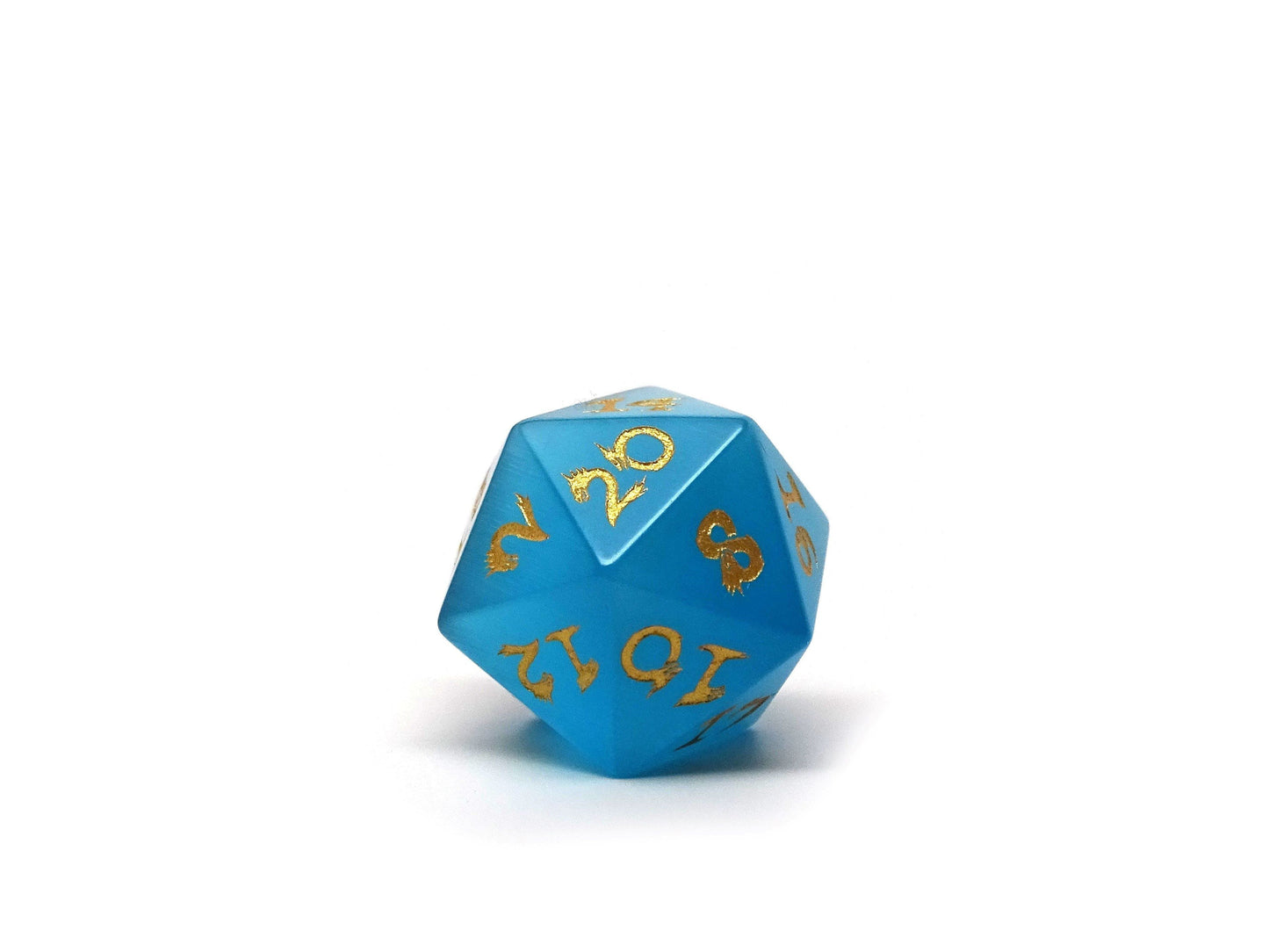 Blue Cat's Eye Dice Set With Dragon Font