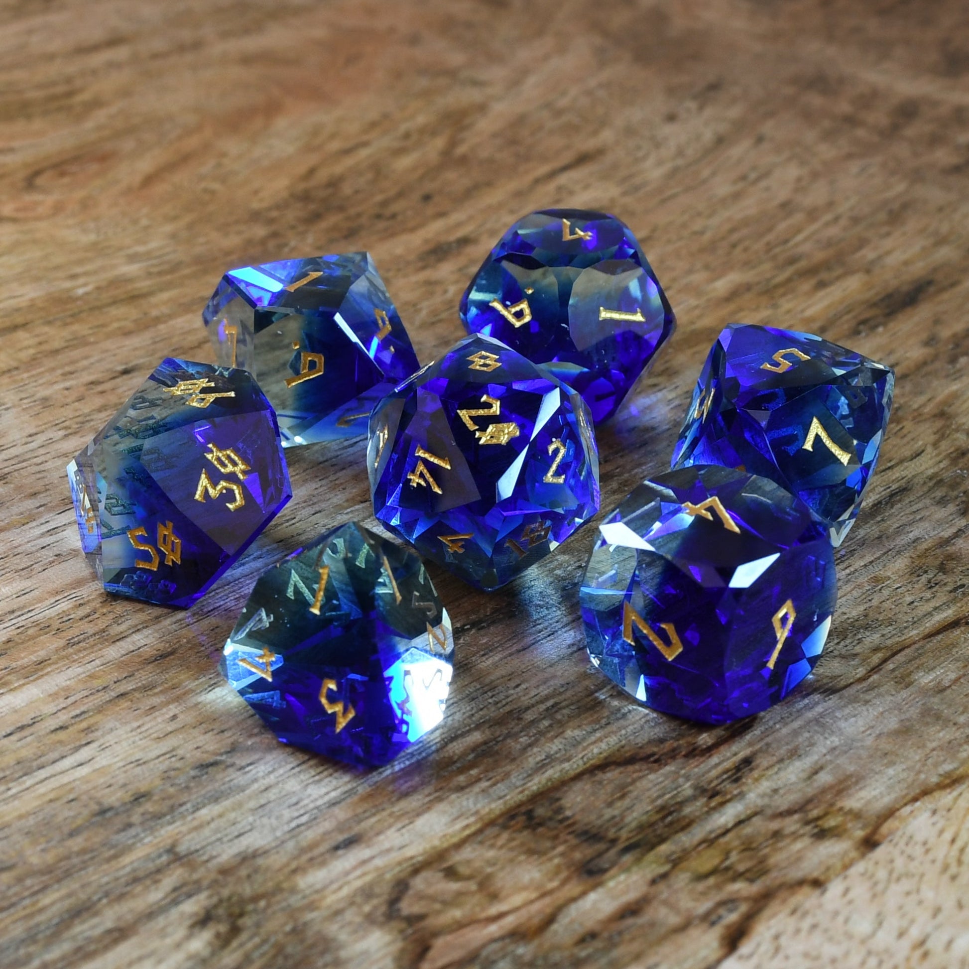 Blue Crystal Multifaceted Glass Dice Set