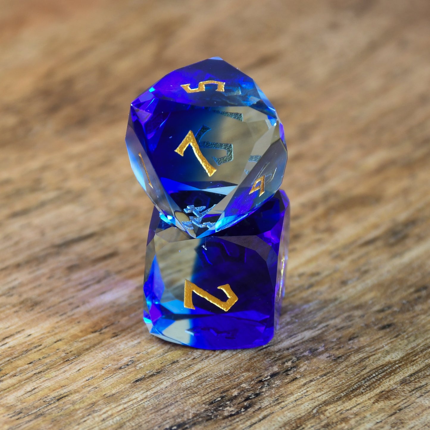 Blue Crystal Multifaceted Glass Dice Set