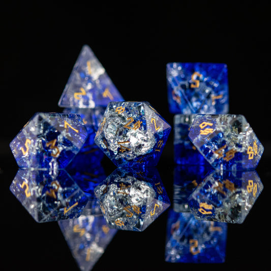 Blue Crystal Shattered Glass Dice Set