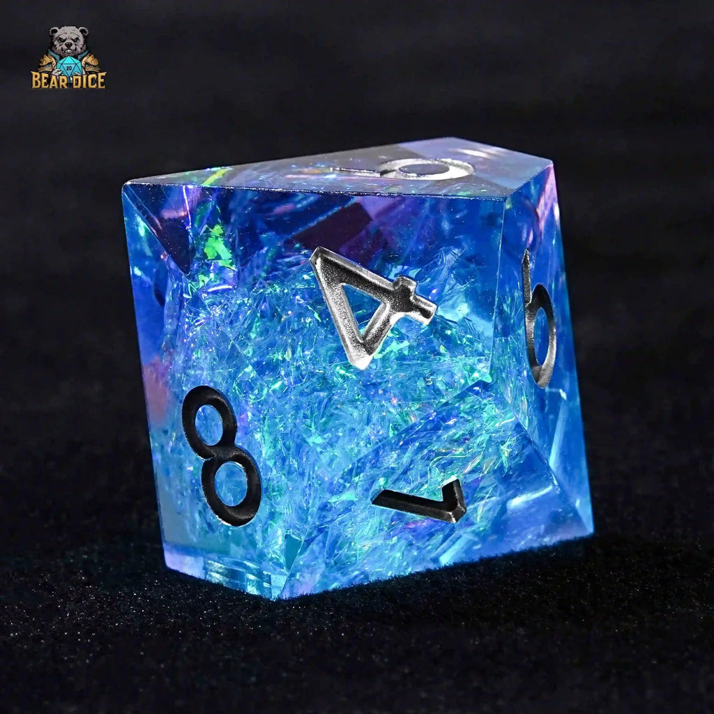 Blue Essence Resin Solid 10 Sided Dice (D10 Dice) - Silver Font