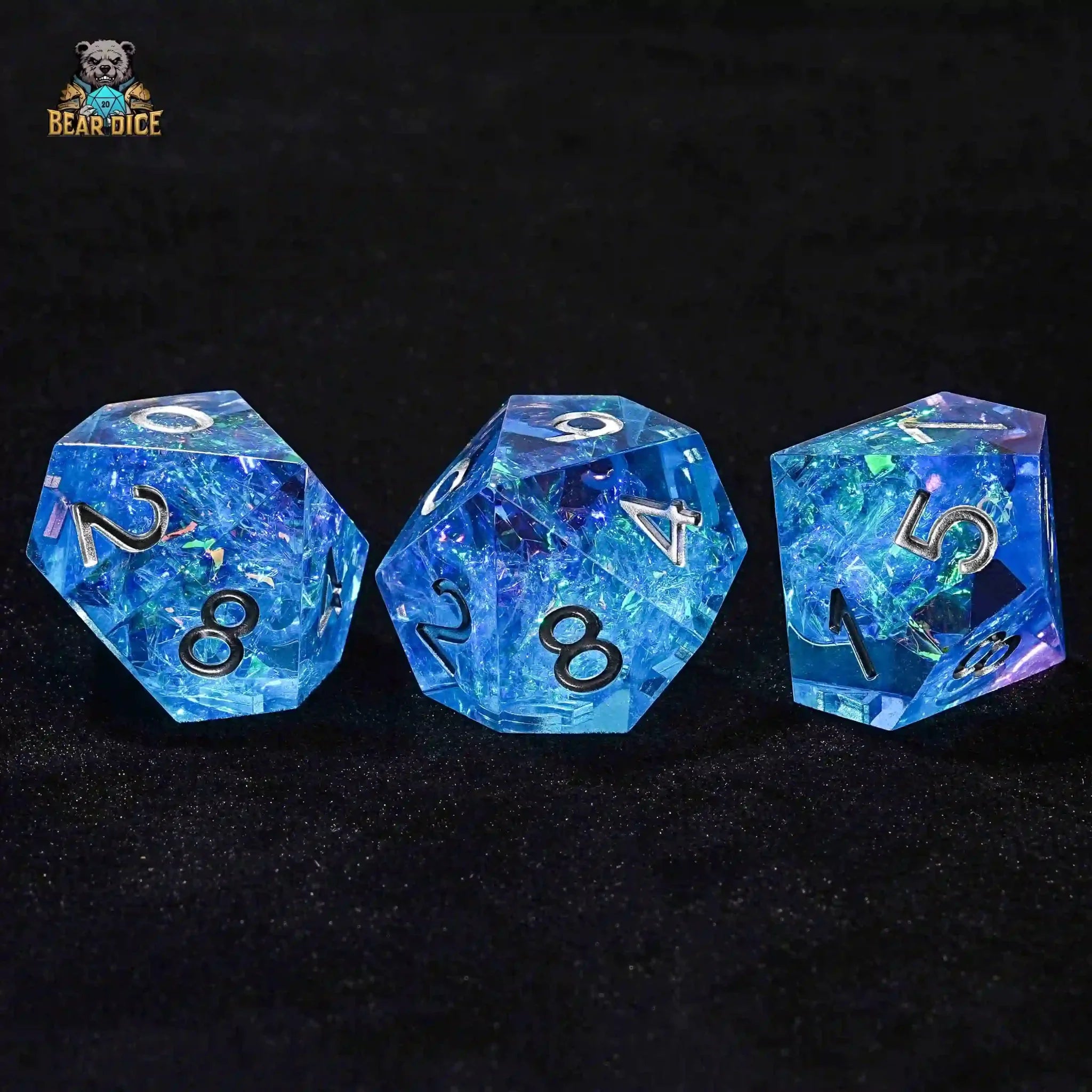 Blue Essence Resin Solid 10 Sided Dice (D10 Dice) - Silver Font