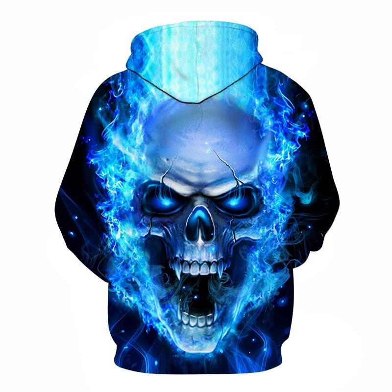 Blue Flame Skull Hoodies 3D Sweatshirts Men Women Hooded Loose Tracksuits Autumn Winter Coat Streetwear Funny Jackets Hoodie