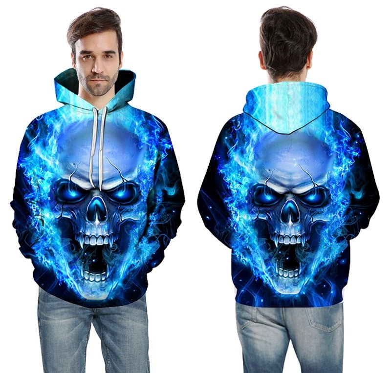 Blue Flame Skull Hoodies 3D Sweatshirts Men Women Hooded Loose Tracksuits Autumn Winter Coat Streetwear Funny Jackets Hoodie