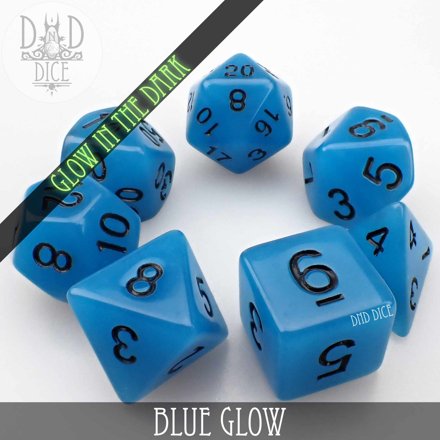 Blue Glow in the Dark Dice Set