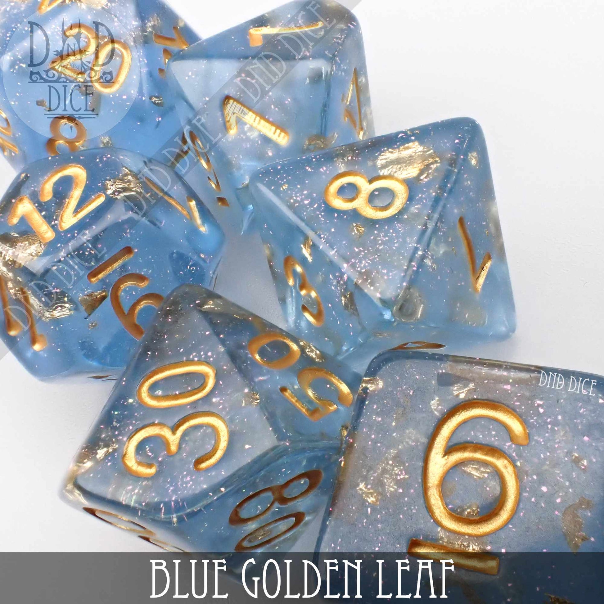 Blue Golden Leaf Dice Set