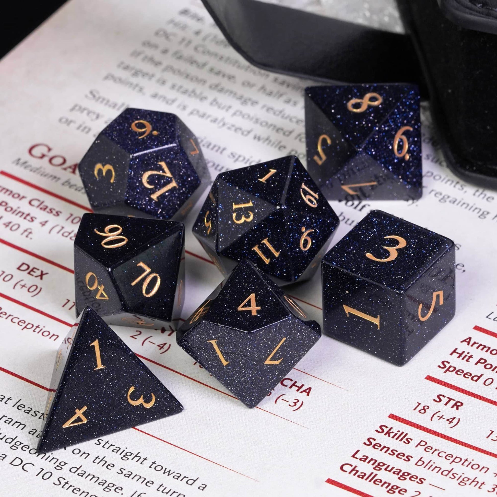 Blue Goldstone Gemstone Dice Set - 