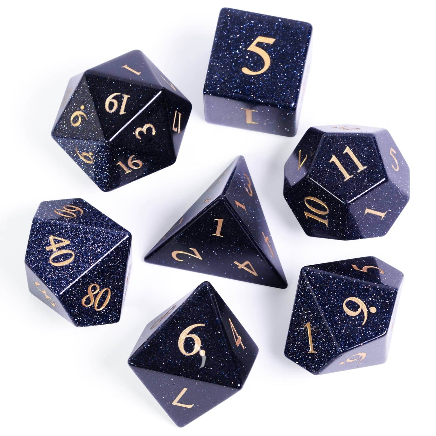 Blue Goldstone Gemstone Dice Set - 