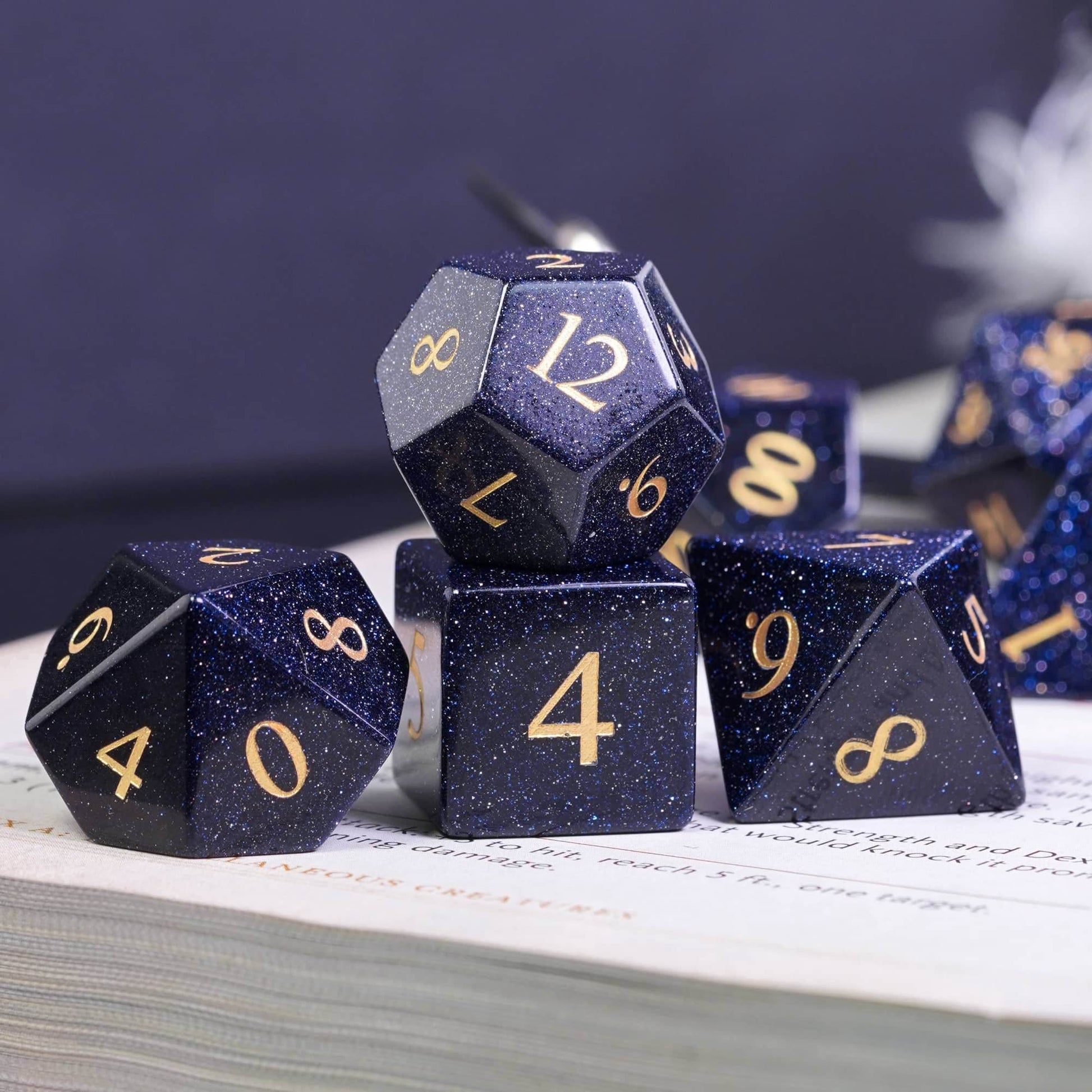 Blue Goldstone Gemstone Dice Set - 