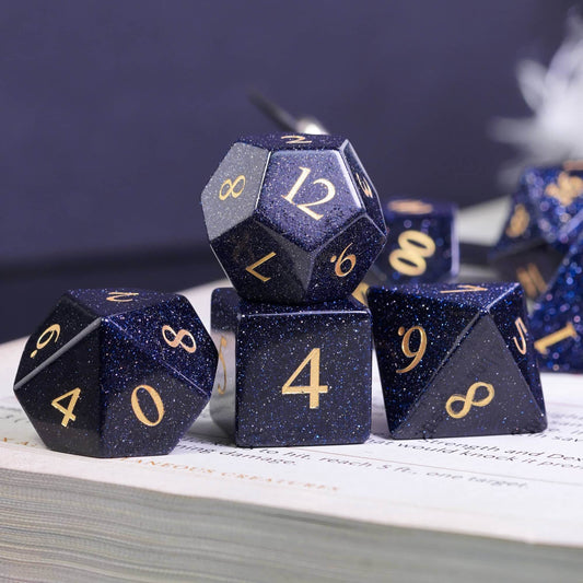 Blue Goldstone Gemstone Dice Set - 