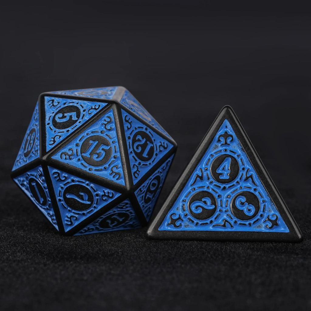 Blue patterned acrylic DND dice set