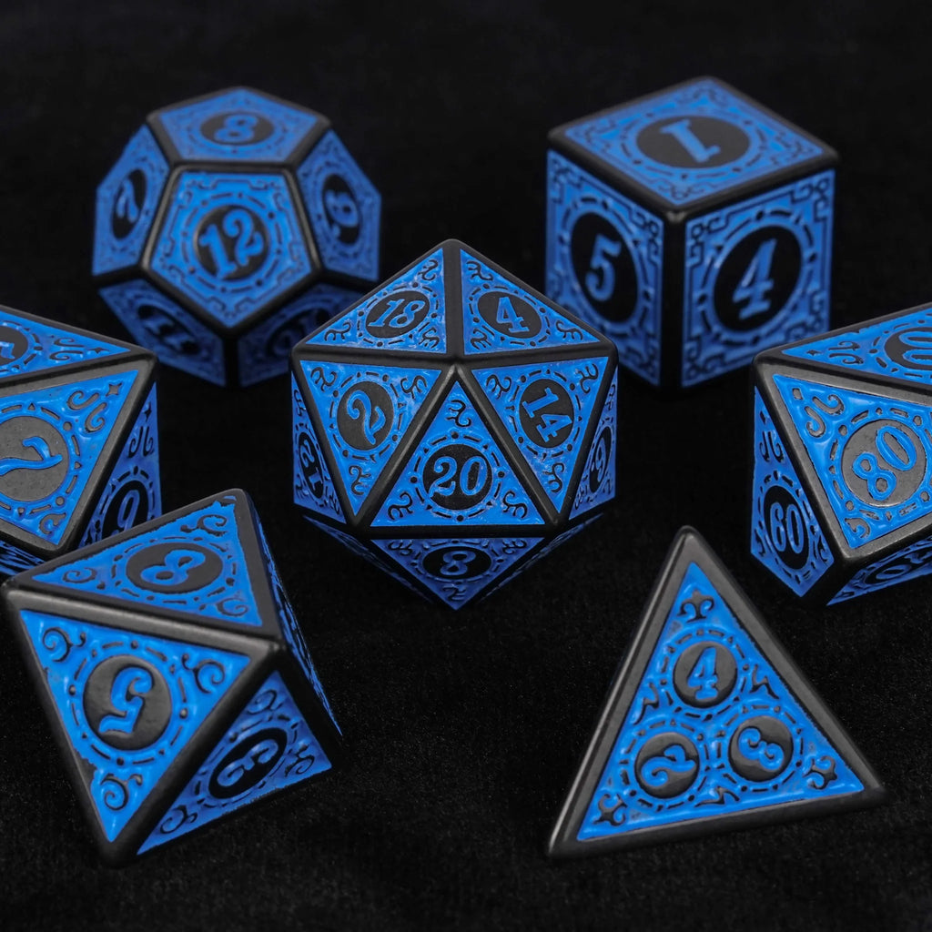Blue patterned acrylic DND dice set