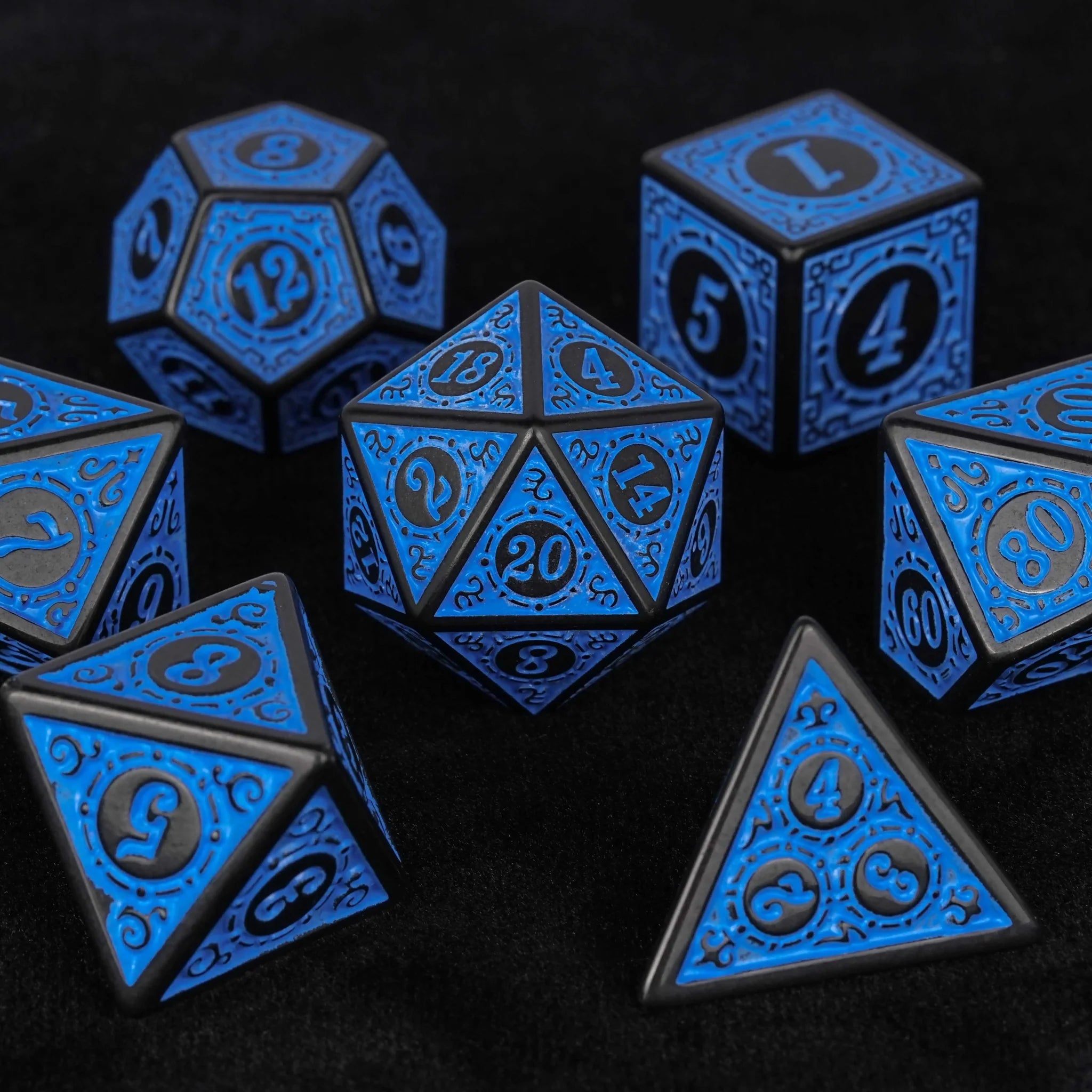 Blue patterned acrylic DND dice set