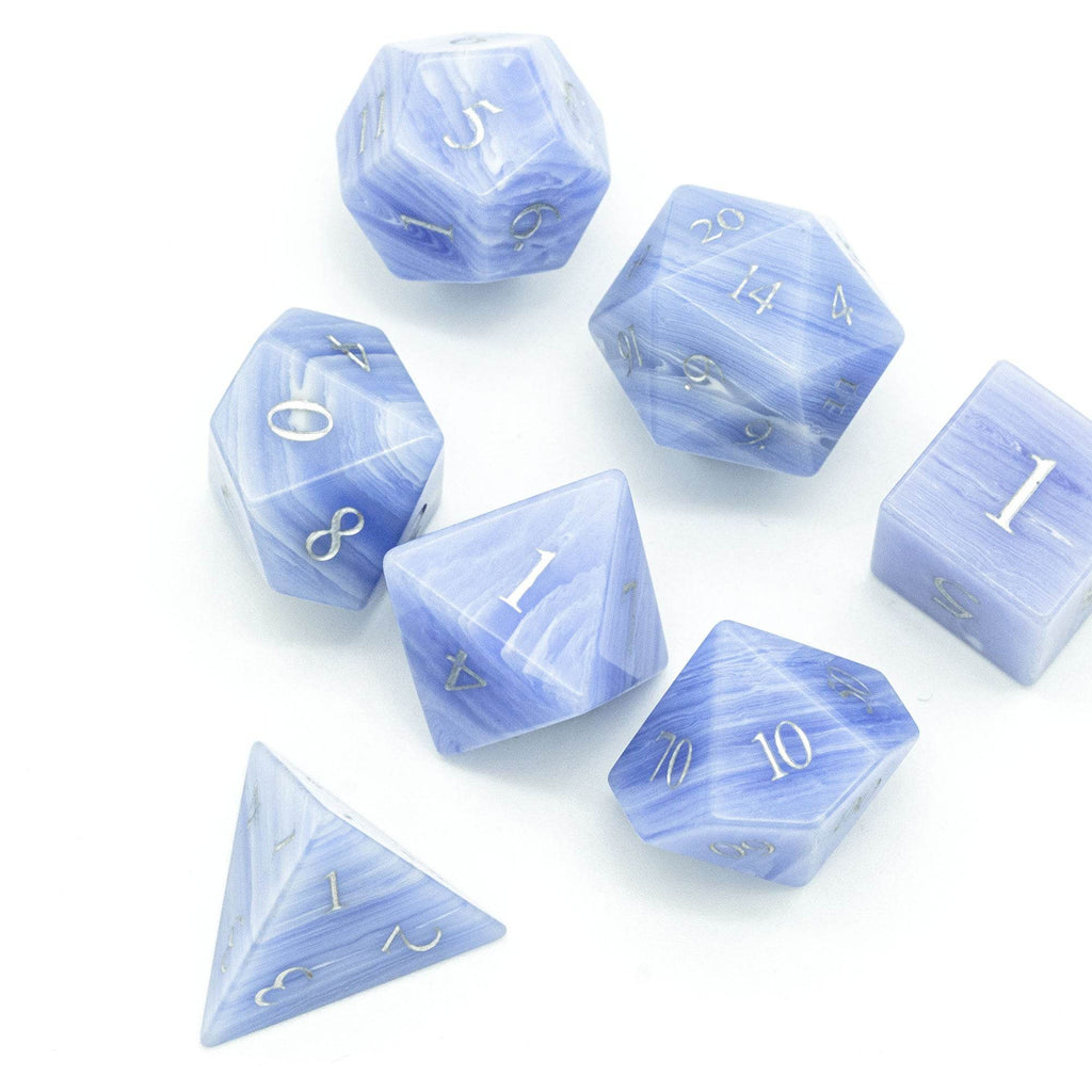 Blue Patterned Agate Gemstone Dice Set - 