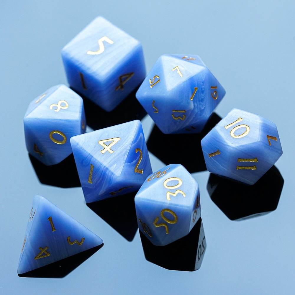 Blue Patterned Agate Gemstone Dice Set - 