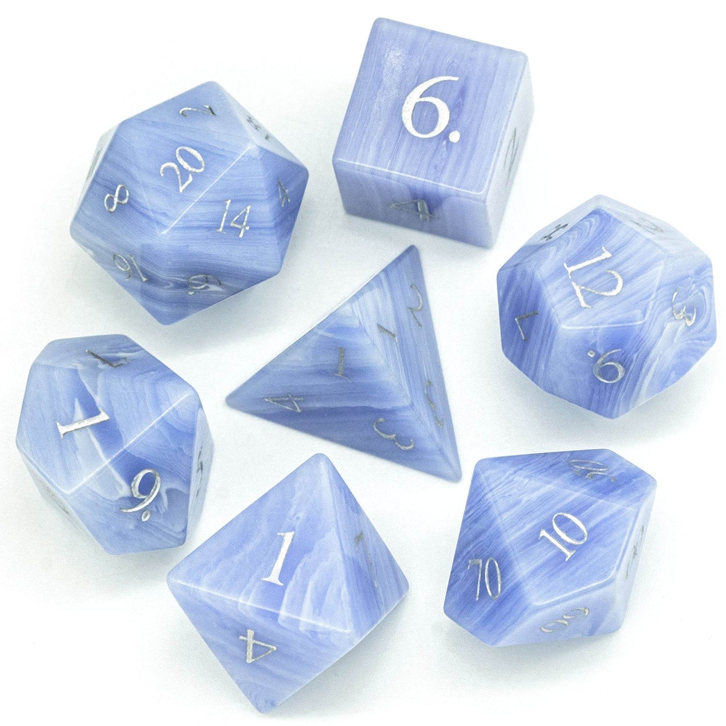 Blue Patterned Agate Gemstone Dice Set - 