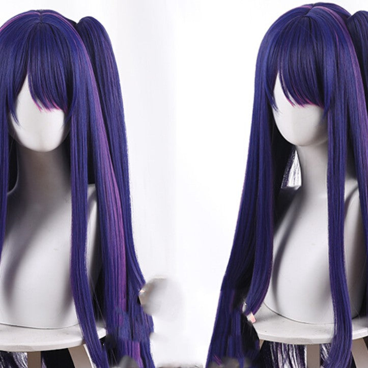 Blue Purple Highlight Single Sided Long Ponytail Cos Wig