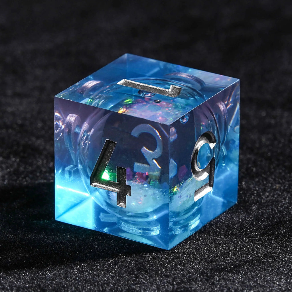 Blue resin colorful sequin quicksand liquid core dice set
