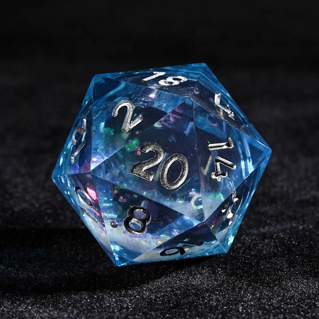 Blue resin colorful sequin quicksand liquid core dice set