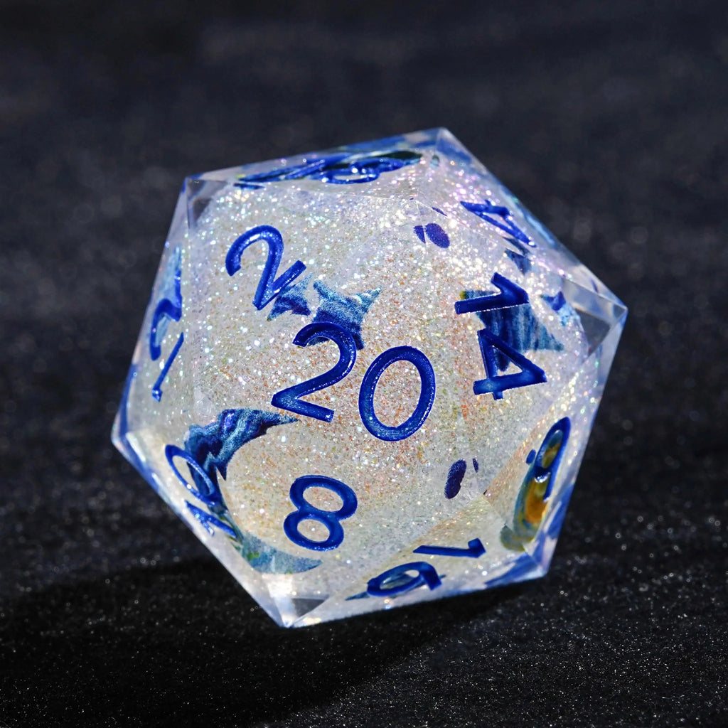 Blue Resin Solid Van Gogh DND Dice Set + Blue Numbers