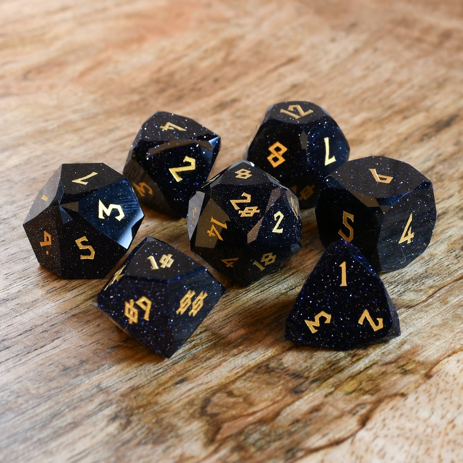 Blue Sandstone Multifaceted Stone Dice Set