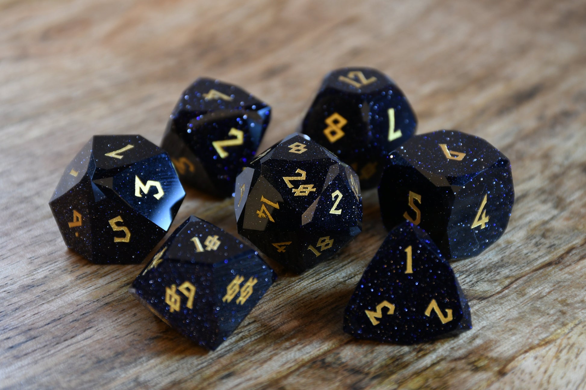 Blue Sandstone Multifaceted Stone Dice Set