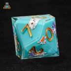 Blue Solid Resin D10 Dice - Cute Kitty Cat DND 10 Sided Dice