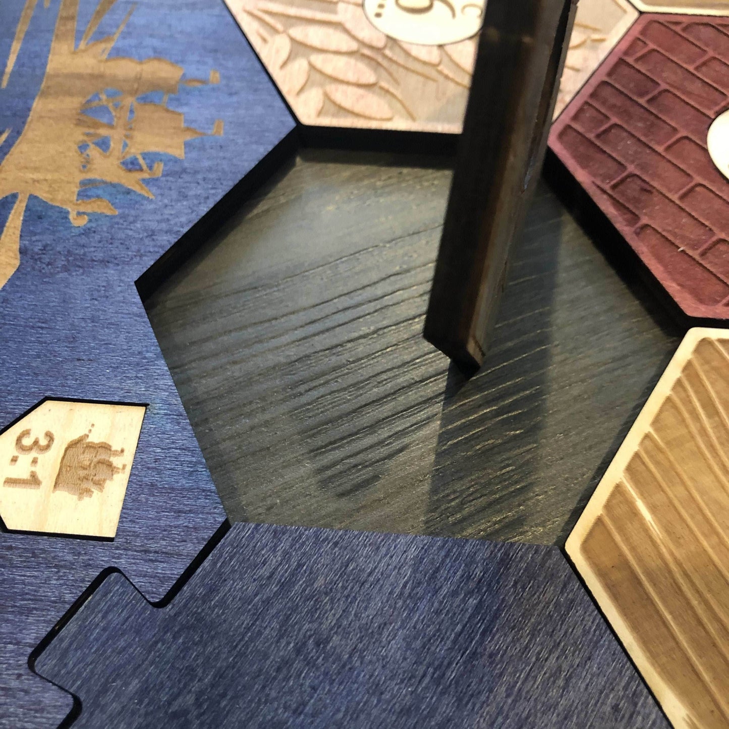 Blue Stained Catan Compatible Board Set with Laser Etched Terrain, Border and Number Pieces - Without Box