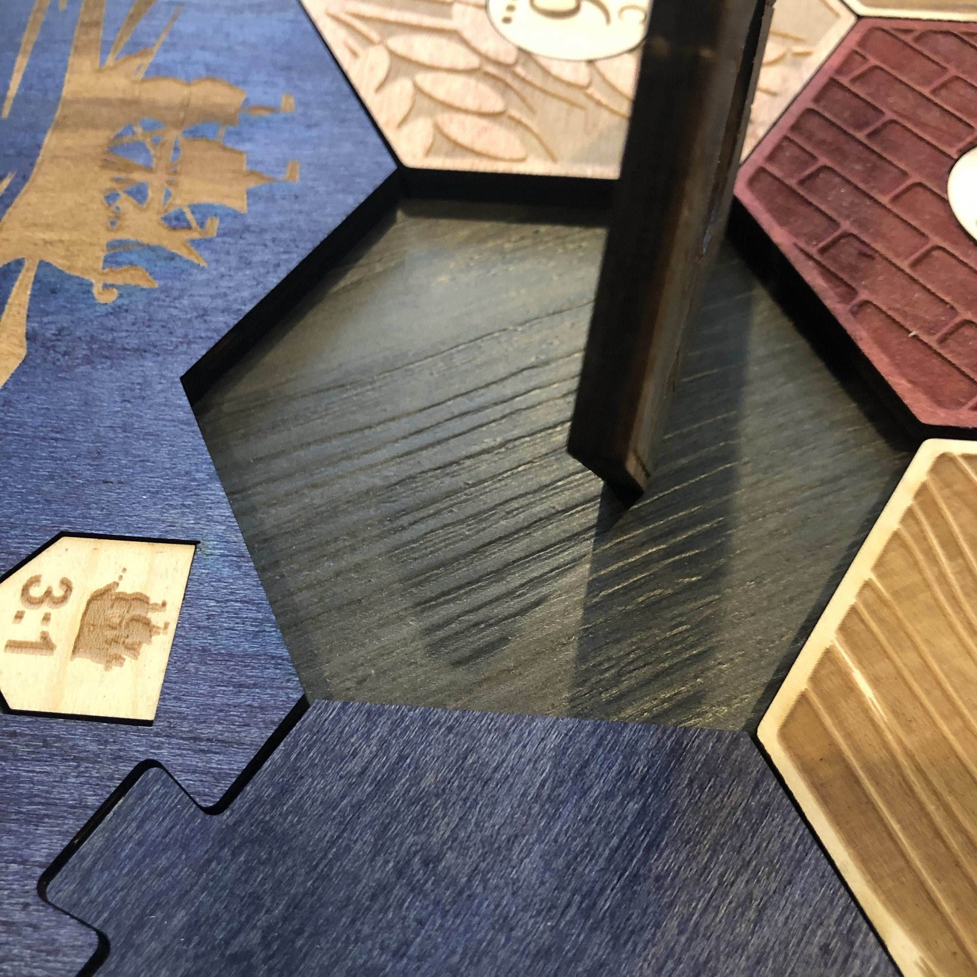 Blue Stained Catan Compatible Board Set with Laser Etched Terrain, Border and Number Pieces - Without Box