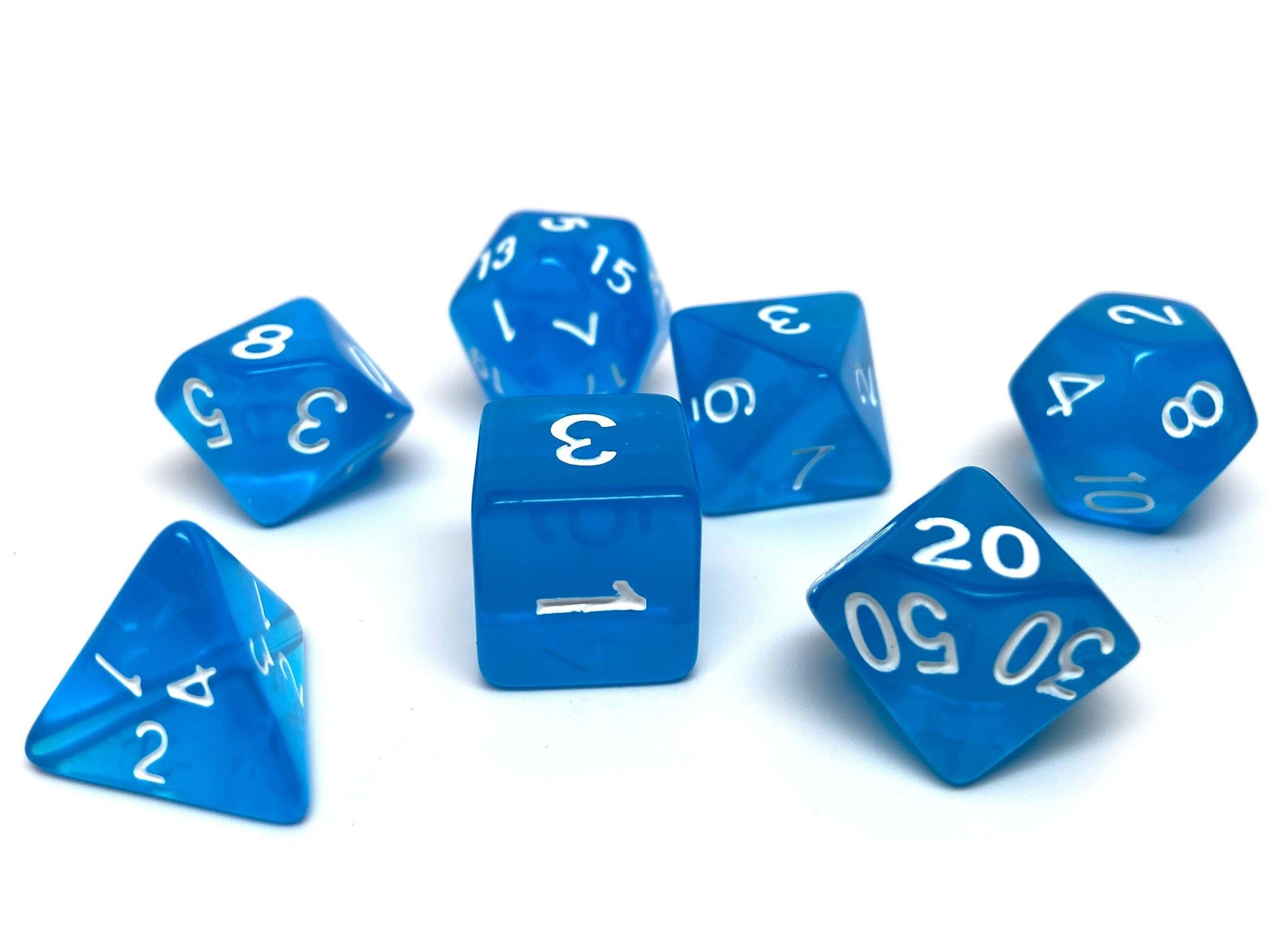 Blue Translucent Dice - 7 Piece Set