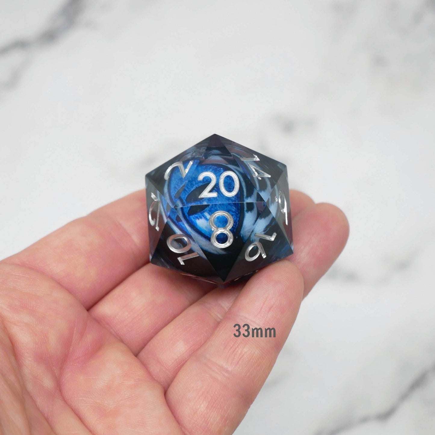 Blue Slaadi's Eye - Giant D20 Moving Eye DnD Dice | Acrylic RPG Gaming Dice - Chonk 33mm