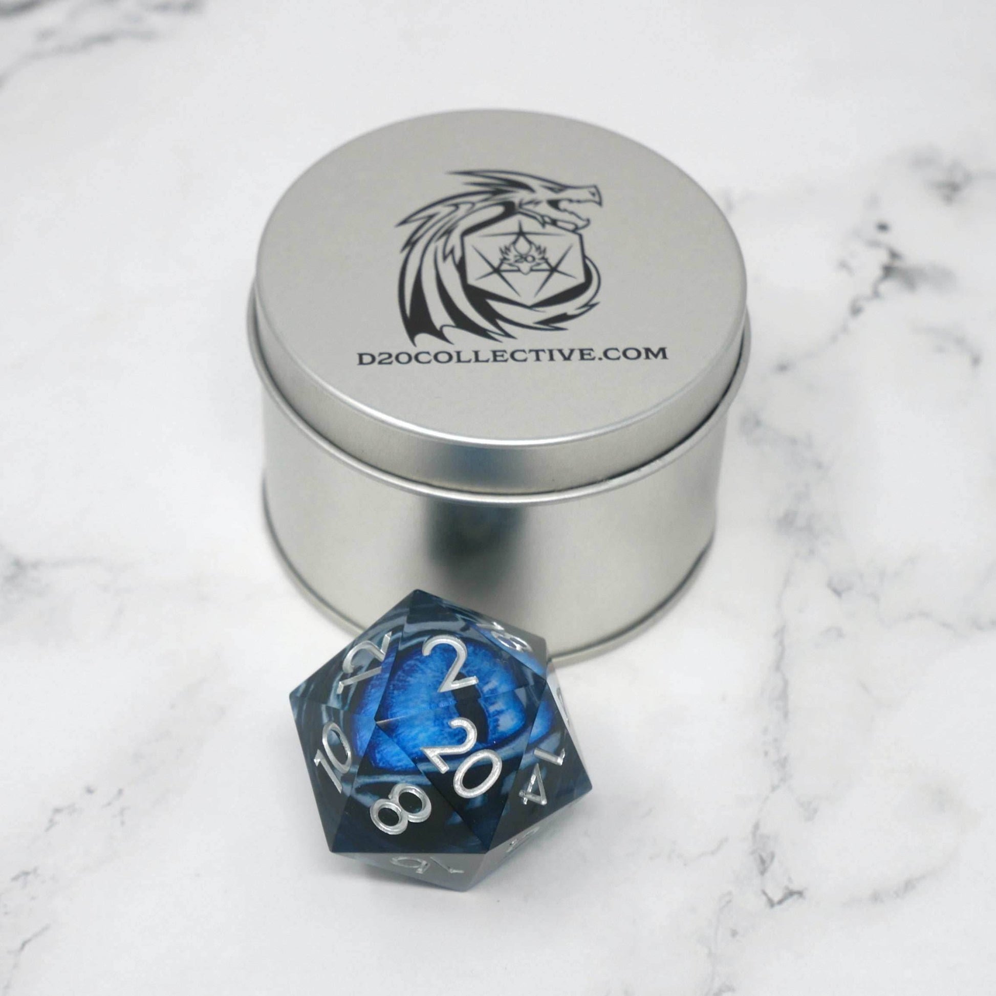 Blue Slaadi's Eye - Giant D20 Moving Eye DnD Dice | Acrylic RPG Gaming Dice - Superchonk 50mm
