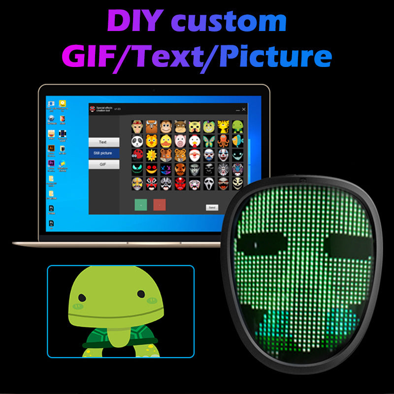 Bluetooth RGB Light Up LED Mask Face-Changing Glowing Mask App Control Mask Halloween Festival Carnival Party Childen Decor Gift