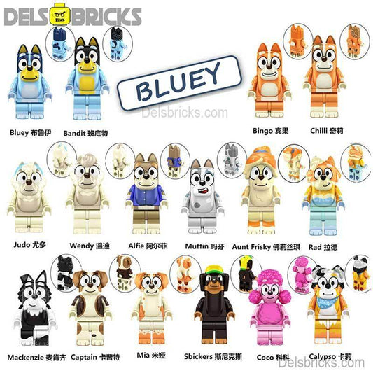 Bluey Set of 16 Lego Minifigures Custom Toys - 