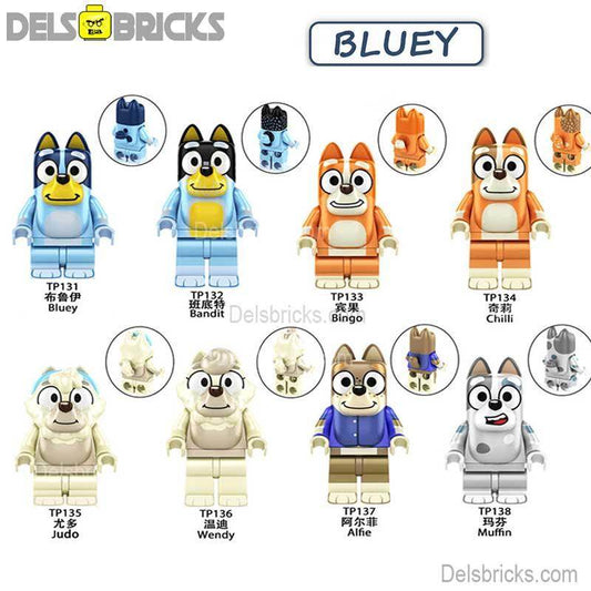 Bluey Set of 8 Lego Minifigures Custom Toys - 