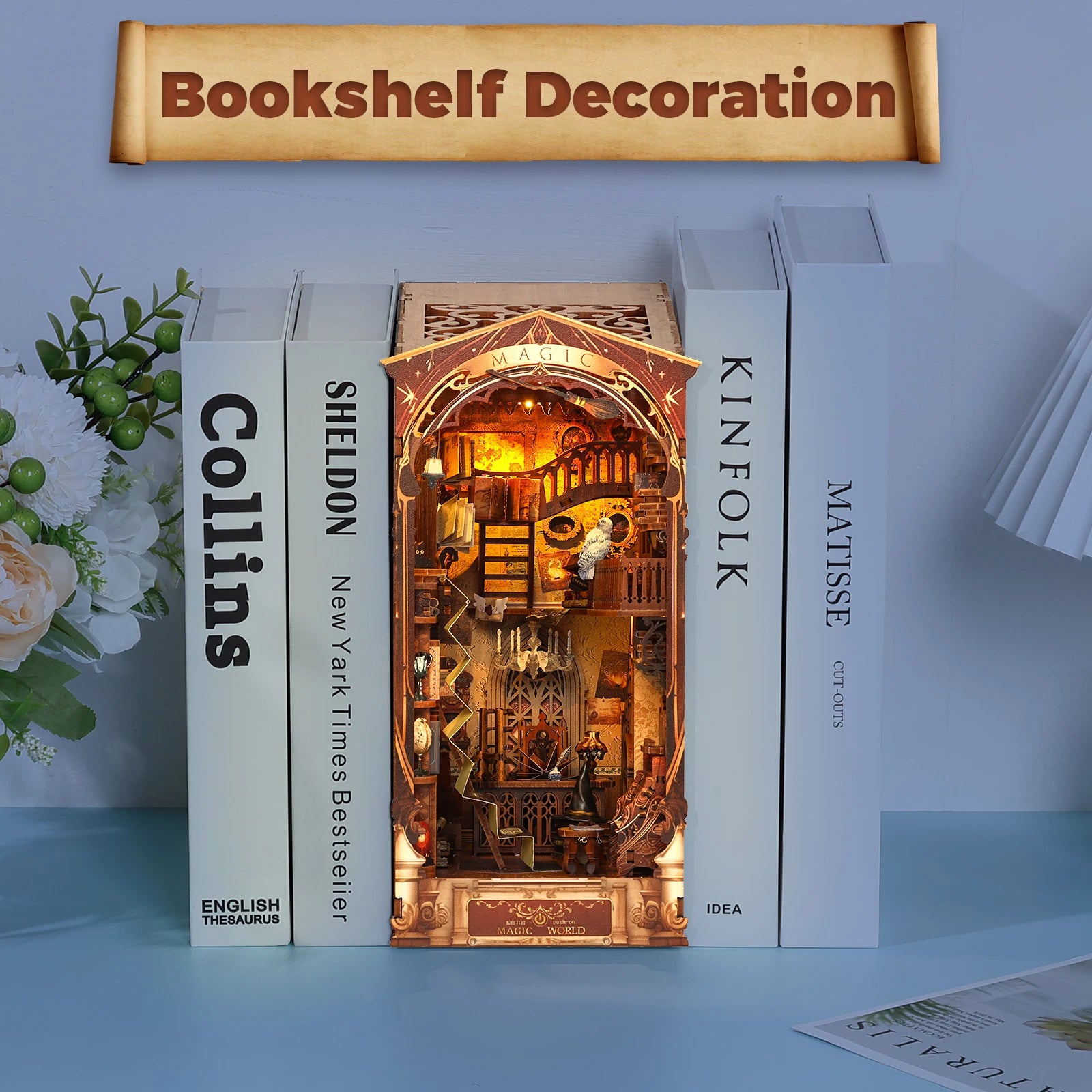 Book Nook Miniatures Shelf Insert Dollhouse Model Building Kit Wooden Bookshelf Bookend Home Decoration New Year Gifts