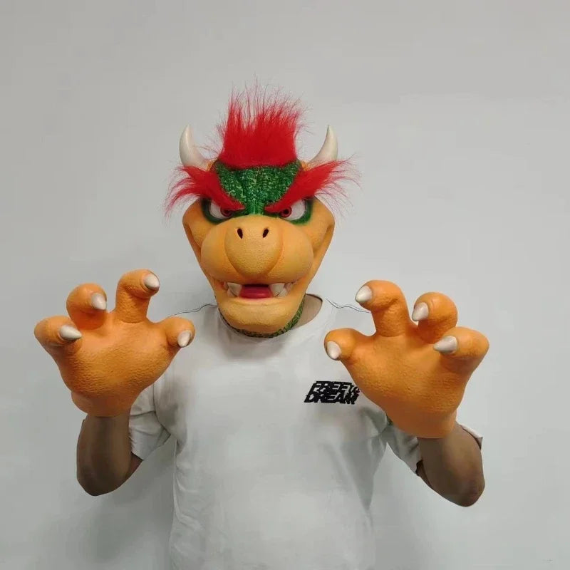 Bowser Cosplay Props Latex Face Mask Anime Halloween Party Role Play Masks Gloves Props for Adult Costumes Accessories Gifts