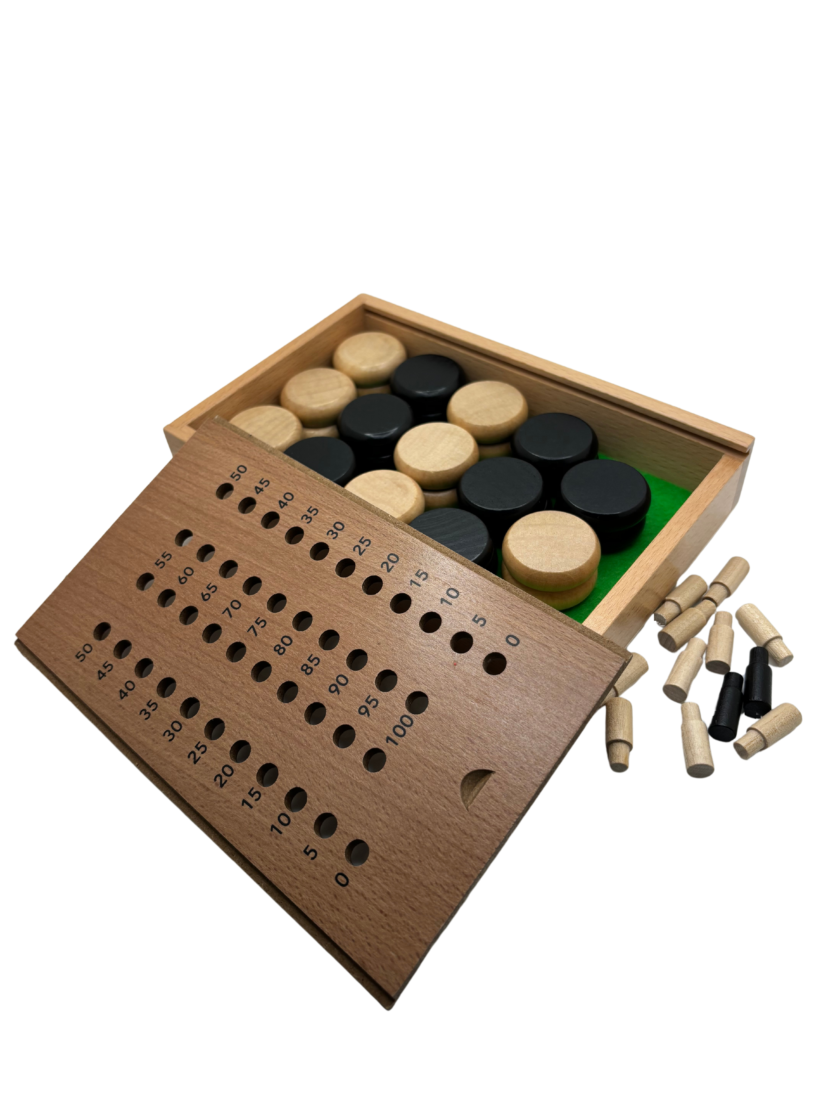 ELITE Magnetic Clasp Storage Box With  2 Pegs; Scoring Track for Crokinole + 28 discs (2024 Version)